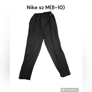 NIKE M (8-10) White Lined Black Track Training Joggers Pants Pockets Zip Ankle